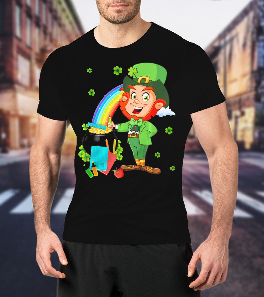 Leprechaun Teacher With Pot Of Gold And Rainbow T-Shirt