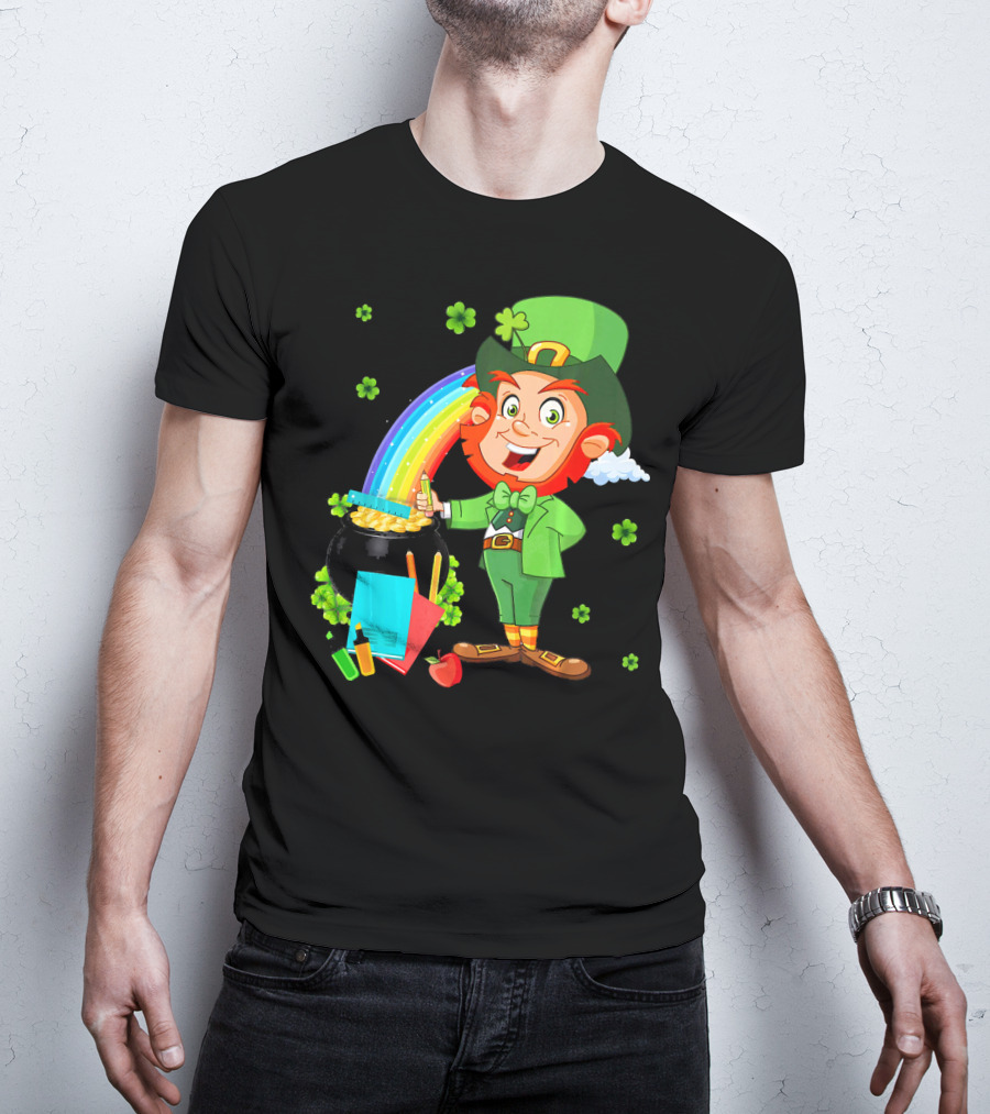 Leprechaun Teacher With Pot Of Gold And Rainbow T-Shirt