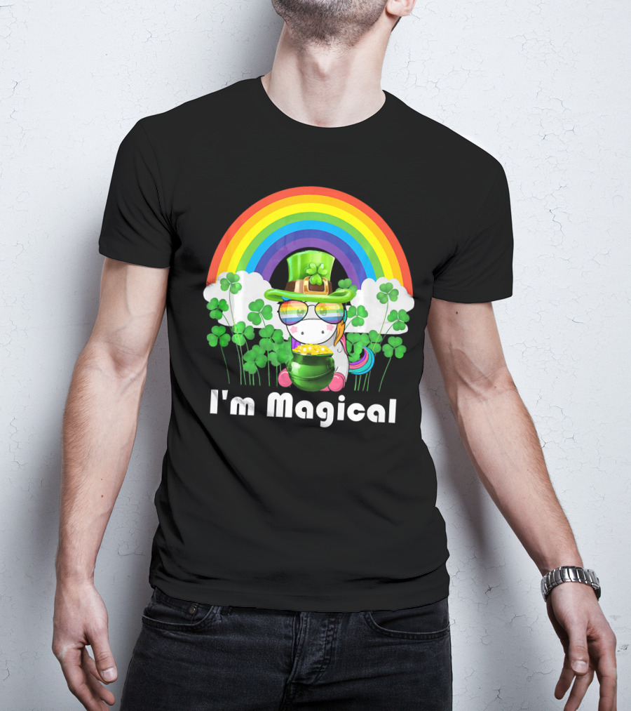 I'm Magical St. Patrick's Day Unicorn With Rainbow And Shamrocks T-Shirt