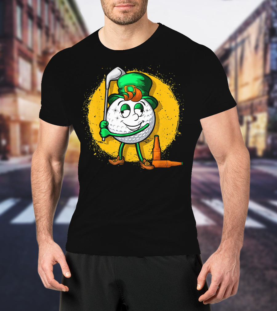Leprechaun Golf Ball Golfer With Green Hat And Beer Bottles T-Shirt
