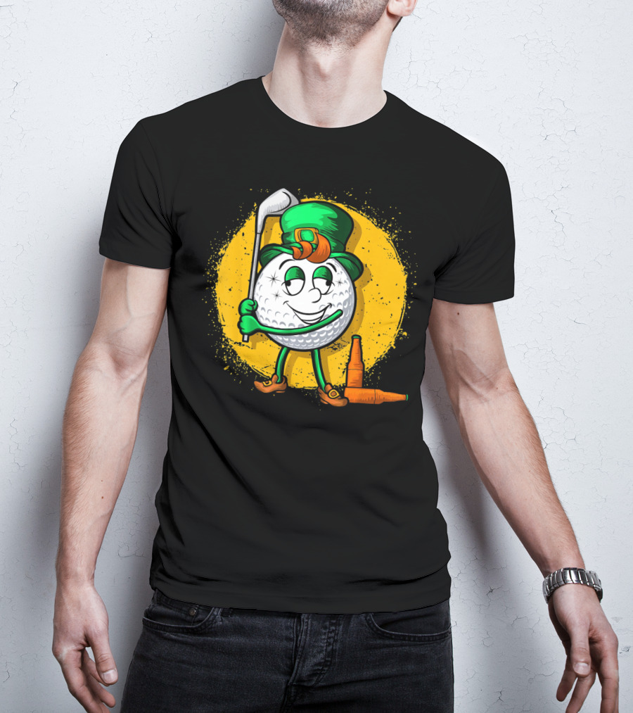 Leprechaun Golf Ball Golfer With Green Hat And Beer Bottles T-Shirt