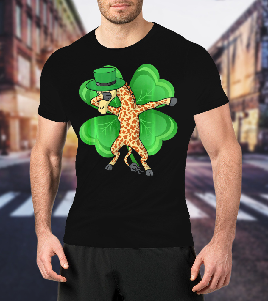 Dabbing Giraffe Leprechaun Shamrock St. Patrick's Day T-Shirt
