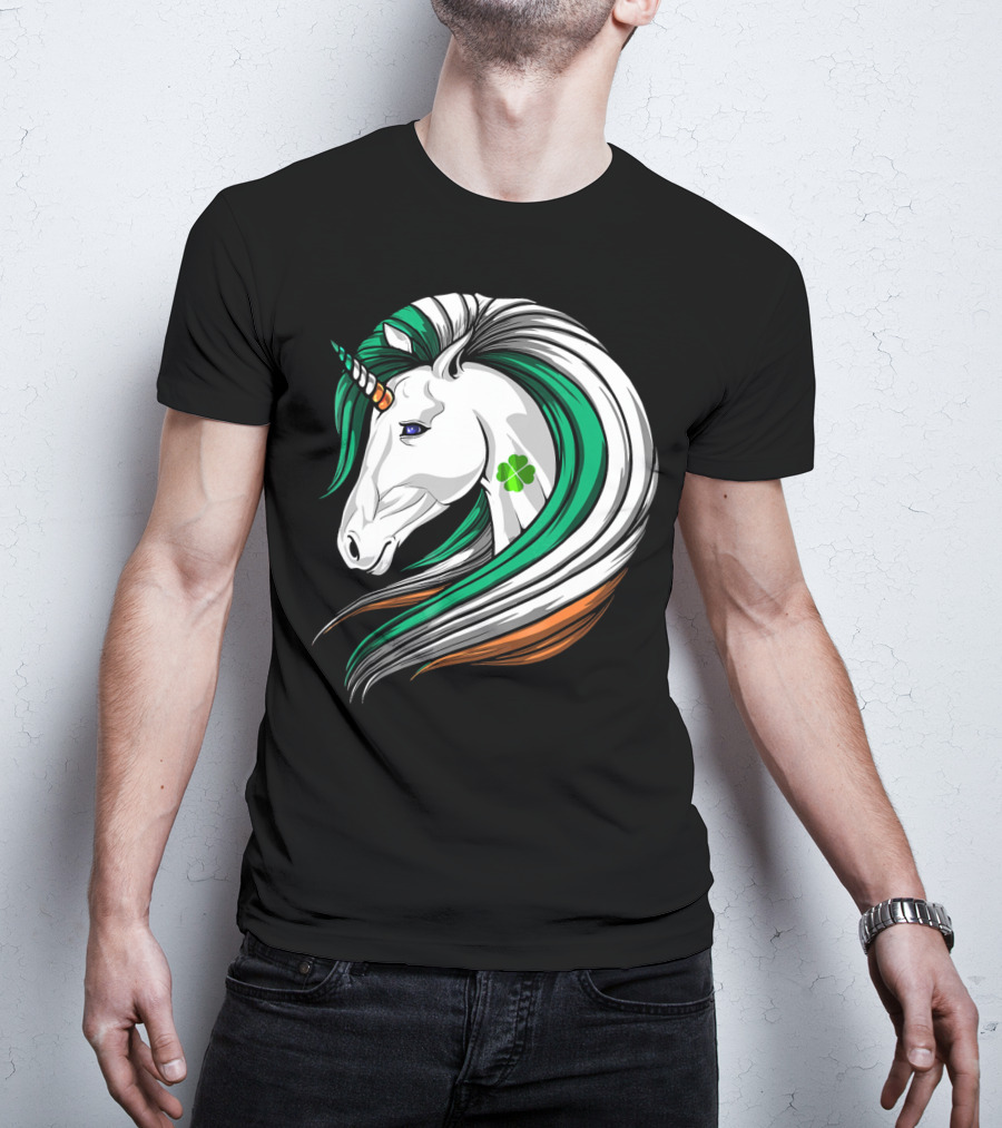 Ireland Flag Irish Flag Unicorn Shamrock Mane T-Shirt