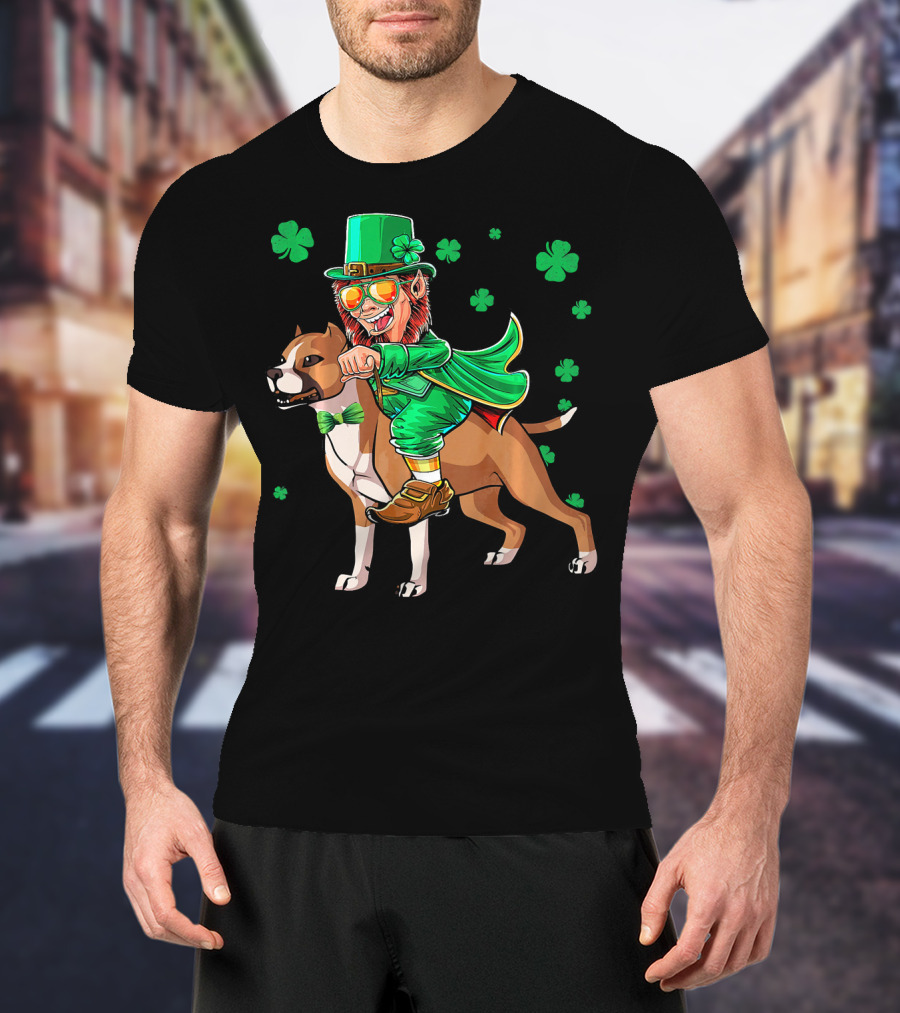 Leprechaun Riding Amstaff With Shamrock St. Patrick's Day T-Shirt