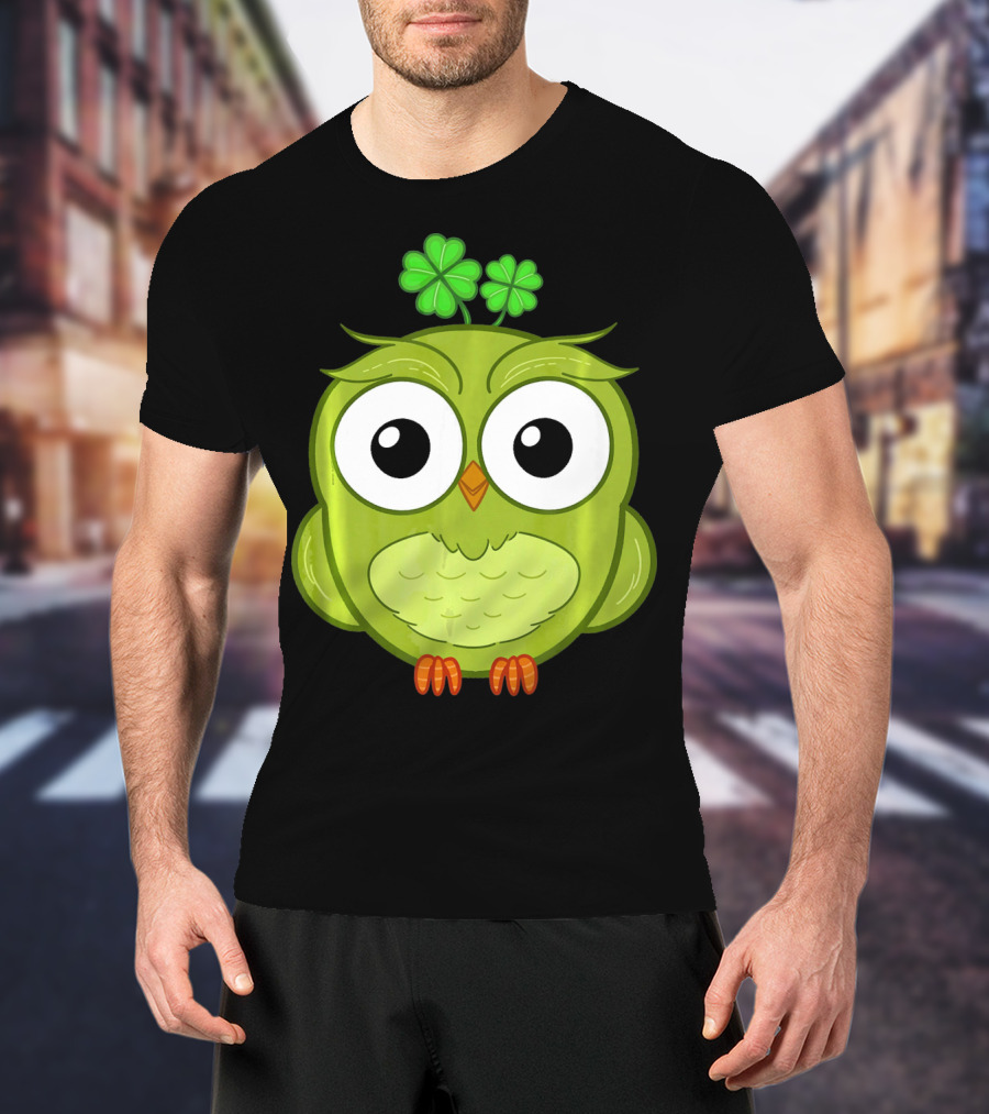 Lucky Green Owl With Shamrock T-Shirt