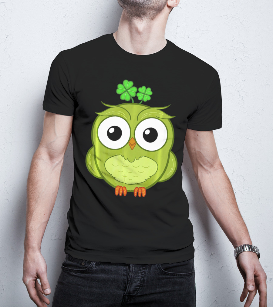 Lucky Green Owl With Shamrock T-Shirt