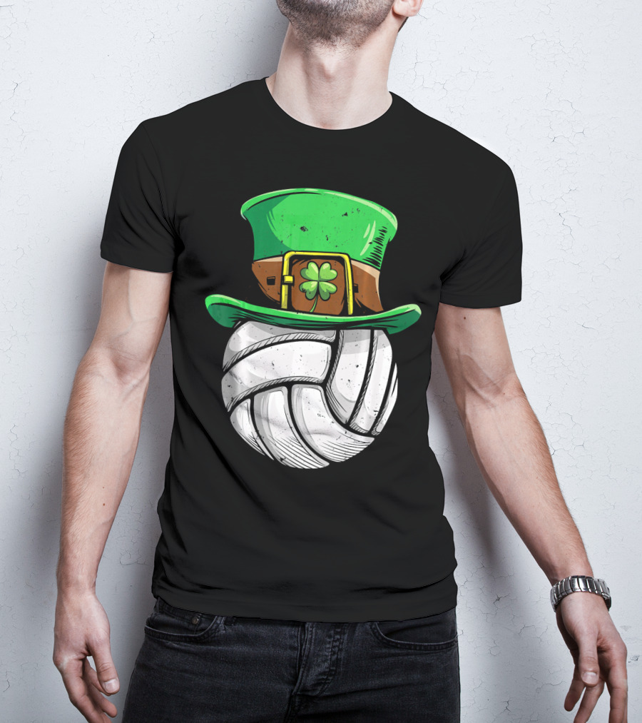 Volleyball Leprechaun Hat With Shamrock T-Shirt