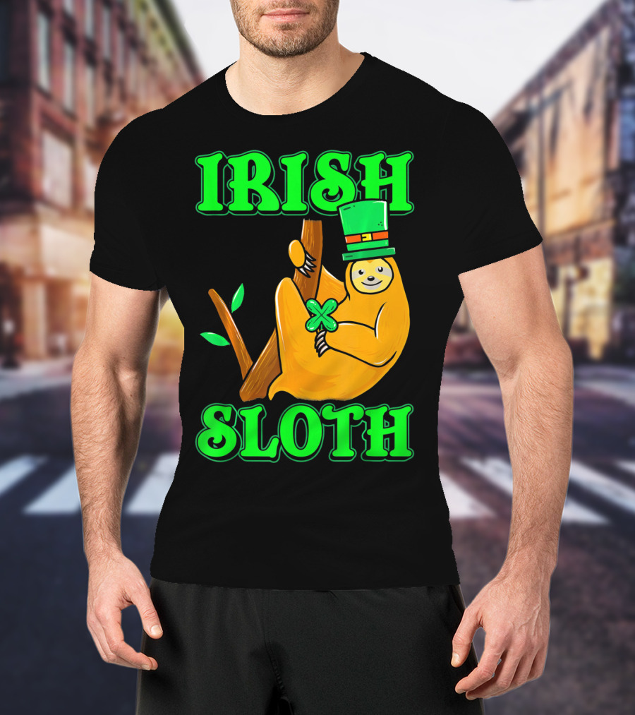 IRISH SLOTH Lucky Sloth With Shamrock And Green Hat T-Shirt