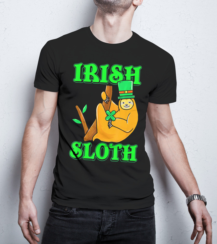 IRISH SLOTH Lucky Sloth With Shamrock And Green Hat T-Shirt