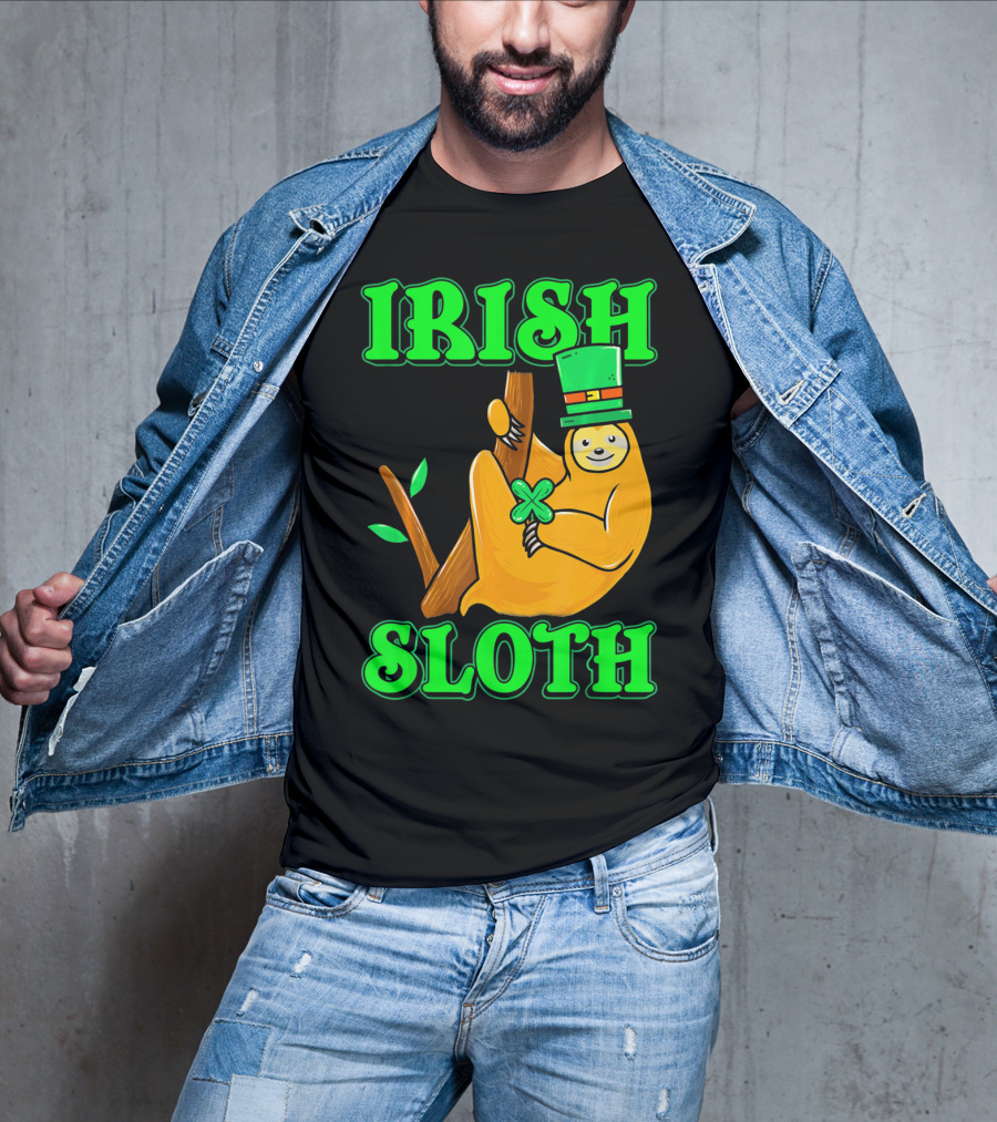 IRISH SLOTH Lucky Sloth With Shamrock And Green Hat T-Shirt