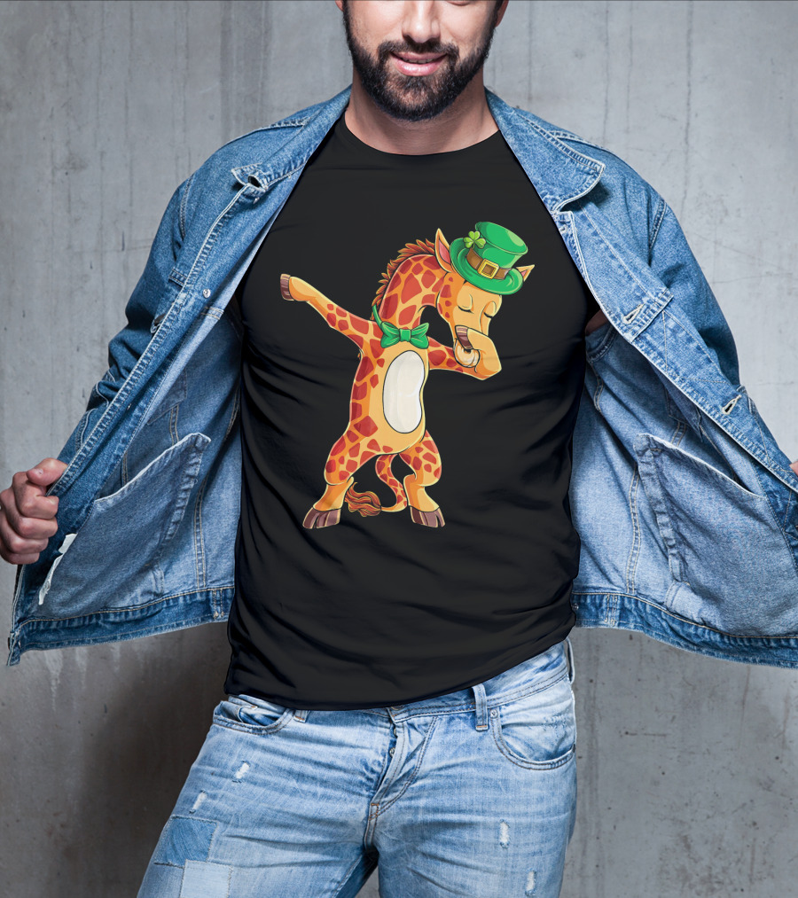 Giraffe Dabbing Leprechaun Hat Bow Tie T-Shirt