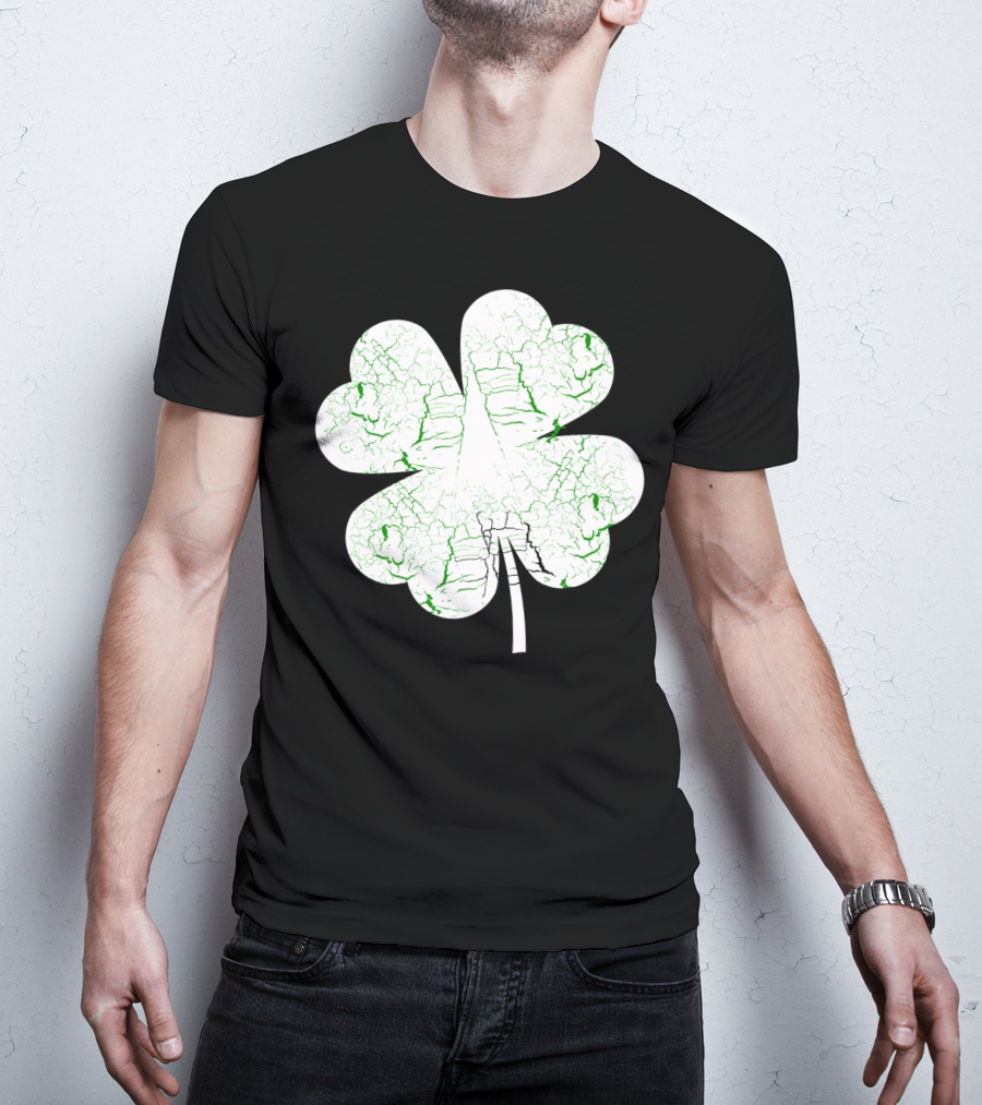 Distressed Green Textured Four Leaf Clover Luck T-Shirt