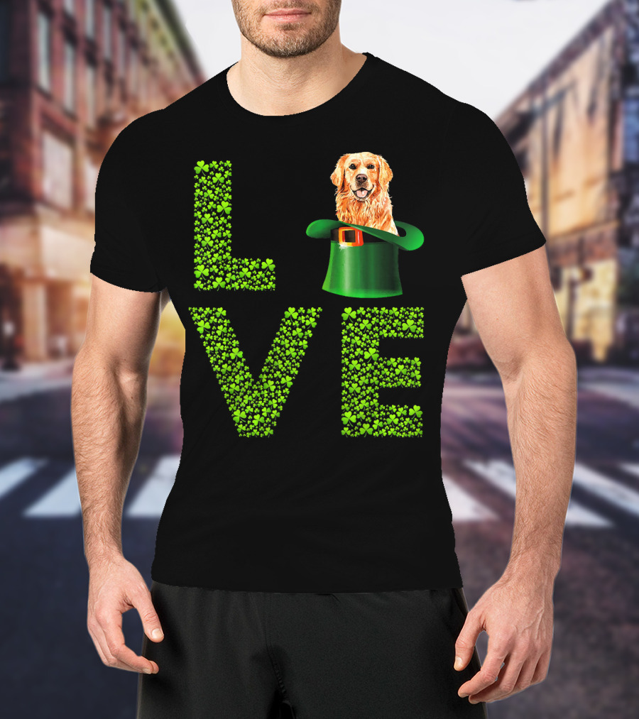 Love Golden Retrievers Dog Leprechaun Hat Shamrocks T-Shirt