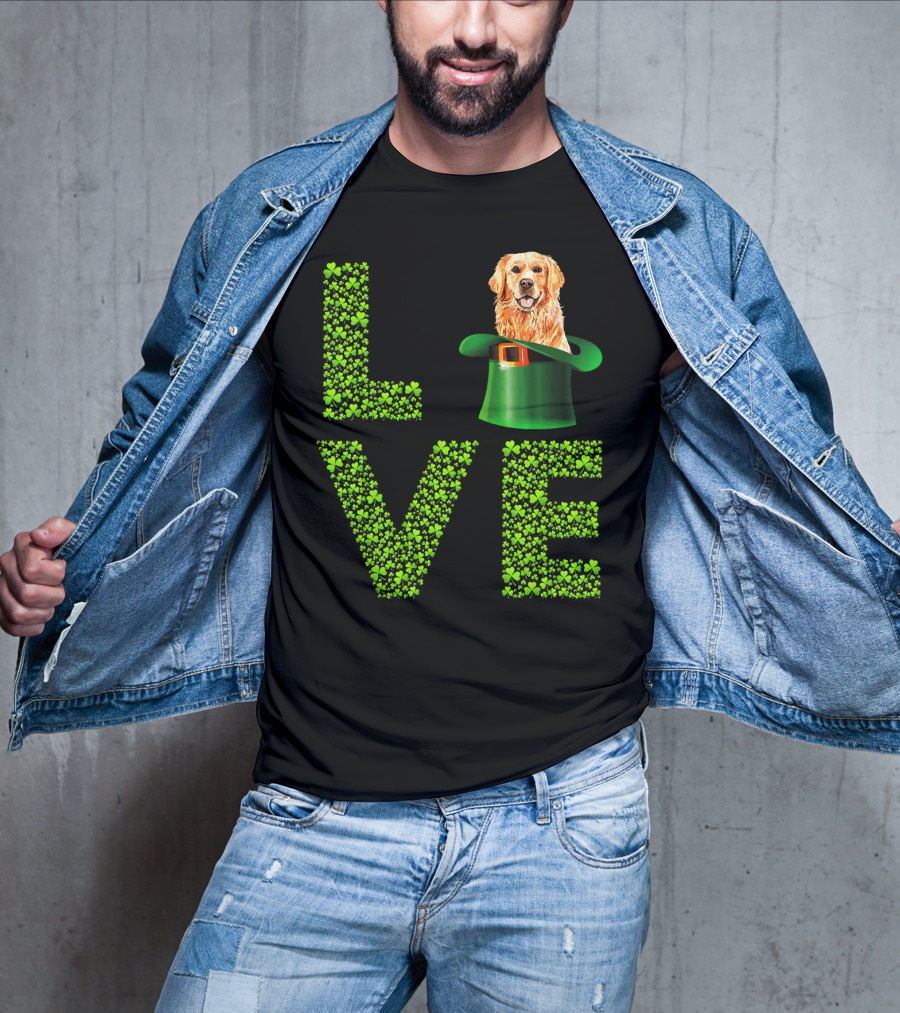 Love Golden Retrievers Dog Leprechaun Hat Shamrocks T-Shirt