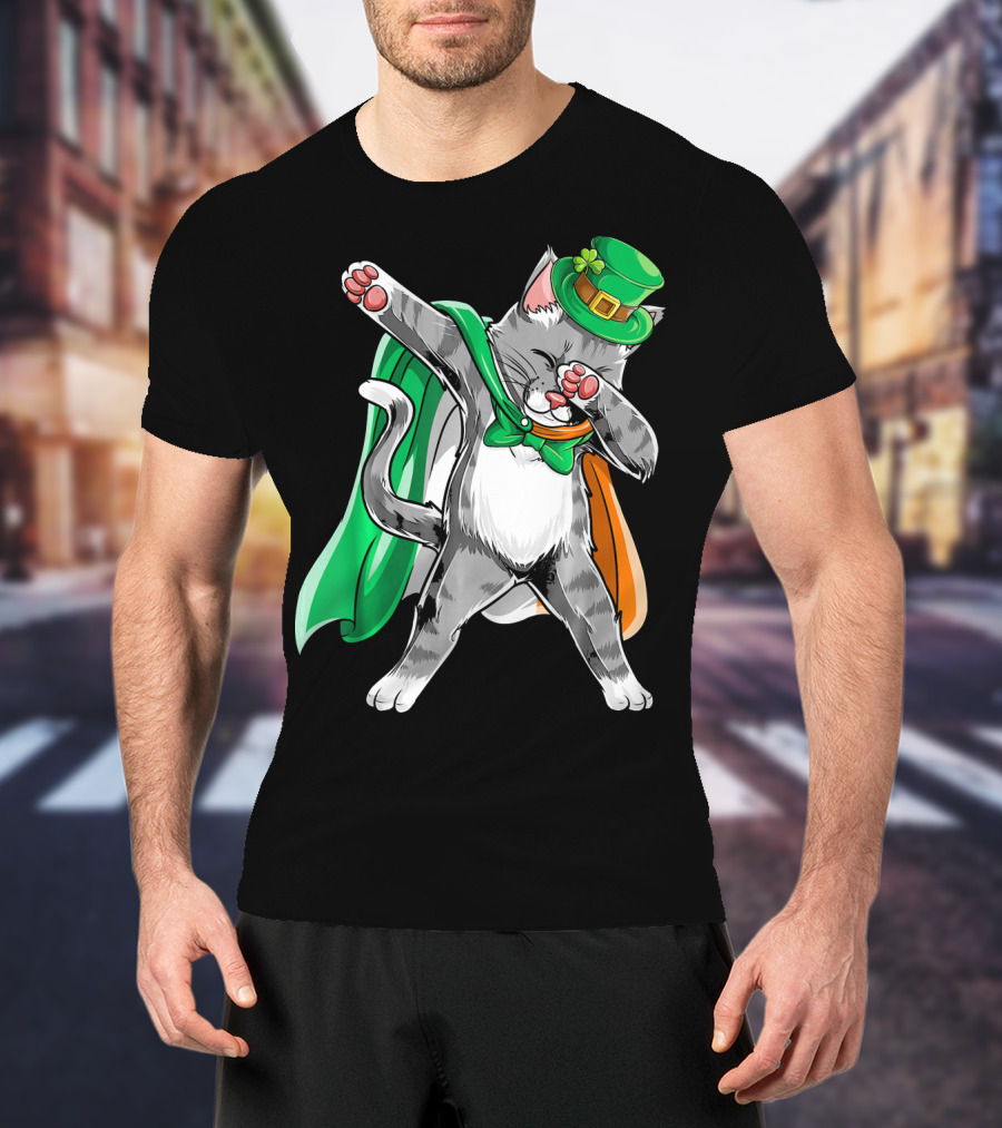 Dabbing Cat Irish Leprechaun St. Patrick's Day T-Shirt