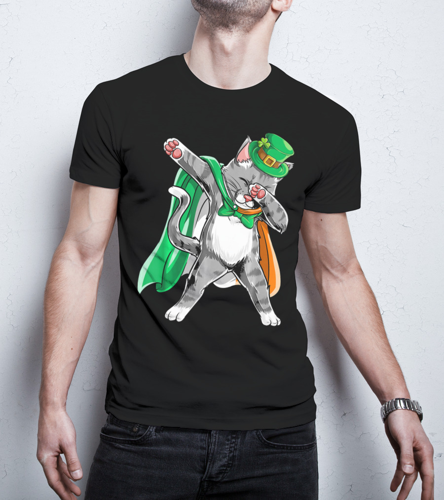 Dabbing Cat Irish Leprechaun St. Patrick's Day T-Shirt