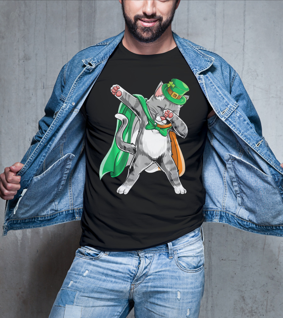 Dabbing Cat Irish Leprechaun St. Patrick's Day T-Shirt