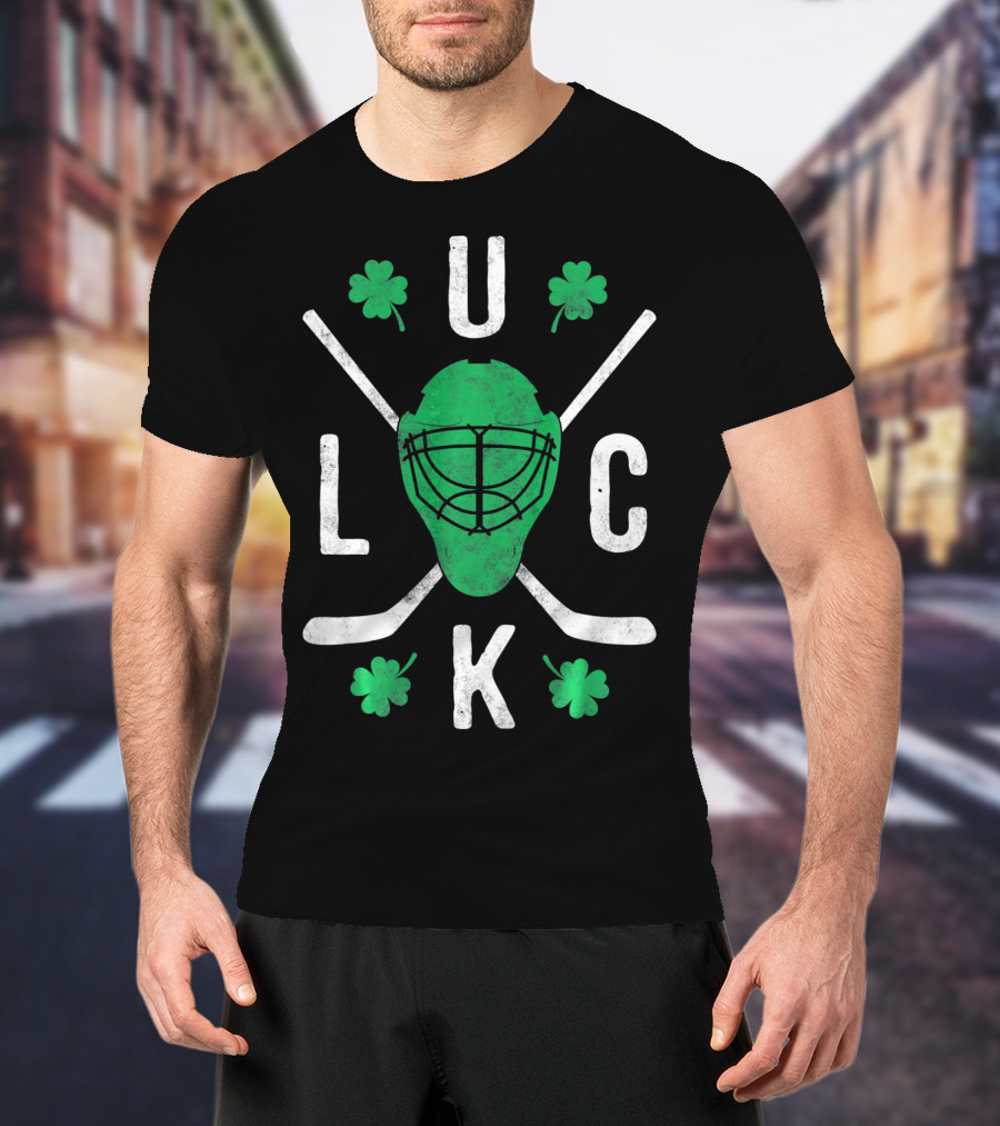 Luck Irish Hockey Player Clover Mask And Sticks T-Shirt
