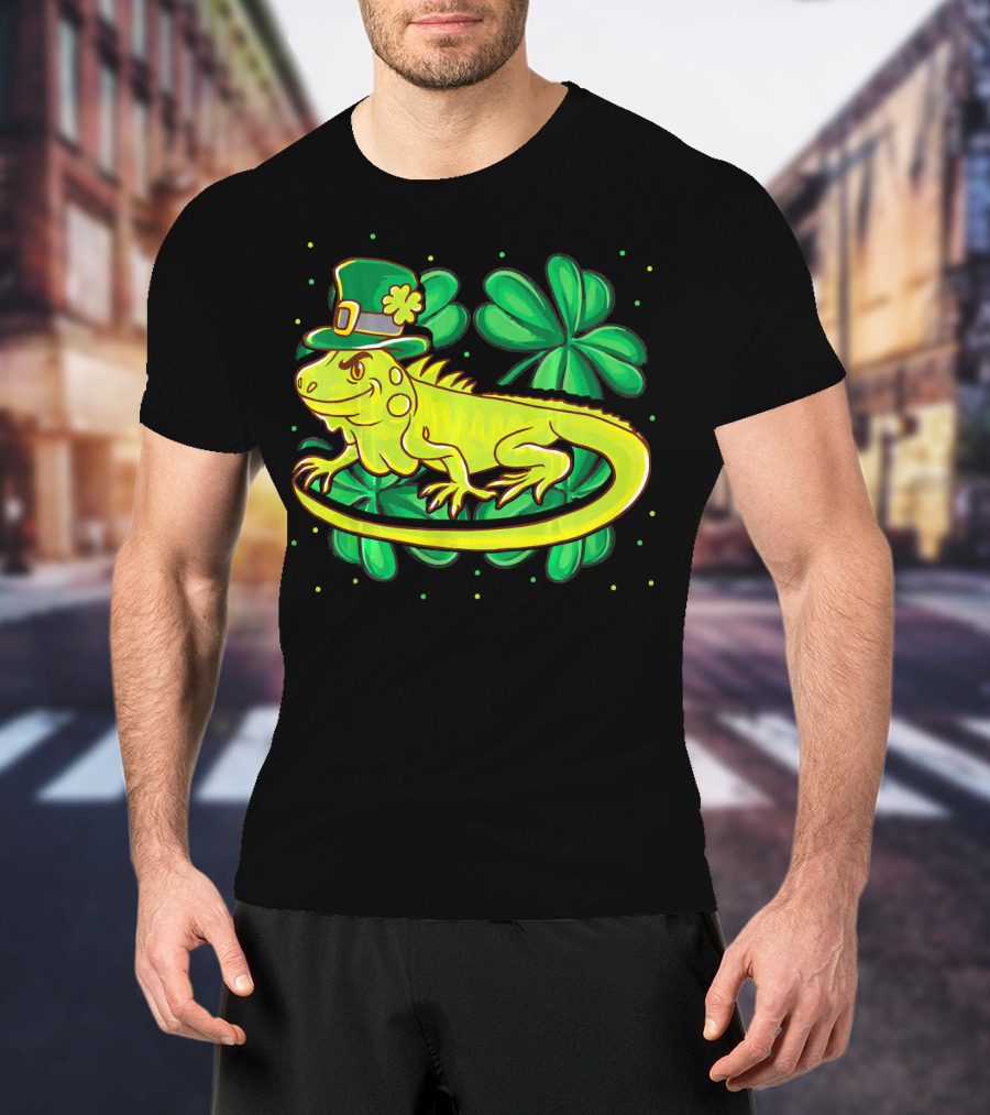 Leprechaun Hat Iguana Shamrock Lucky Charm Reptile T-Shirt