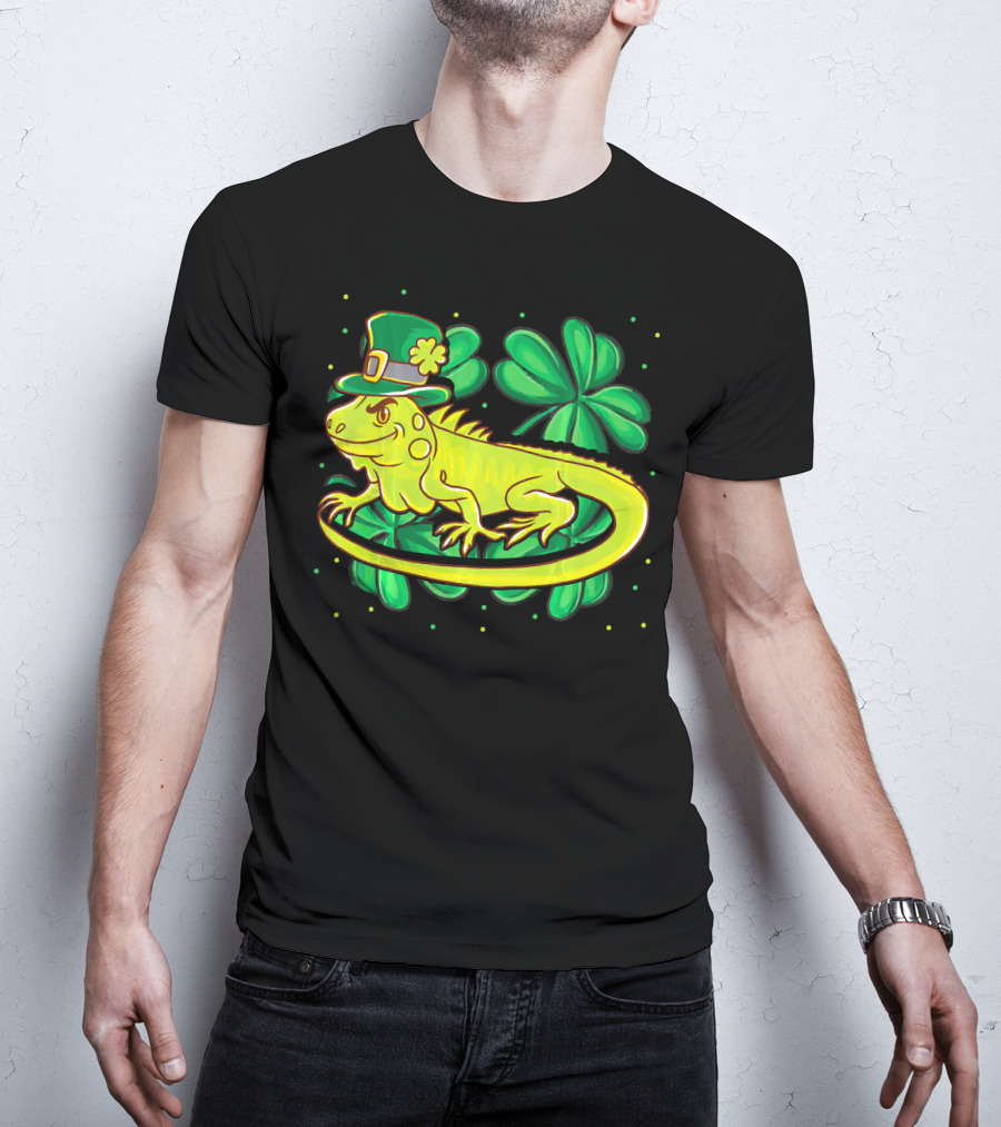 Leprechaun Hat Iguana Shamrock Lucky Charm Reptile T-Shirt