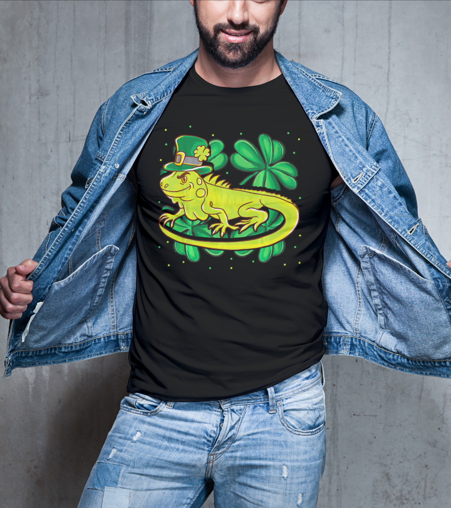 Leprechaun Hat Iguana Shamrock Lucky Charm Reptile T-Shirt