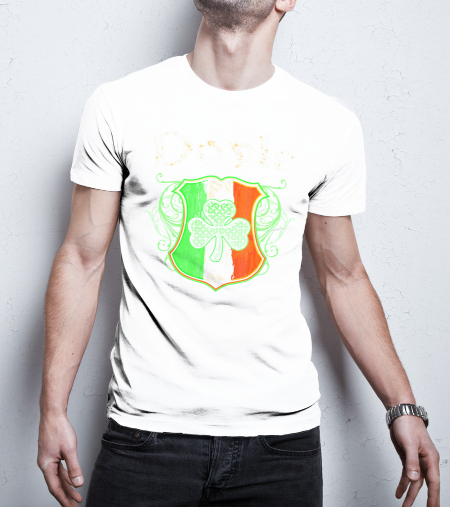 Doyle Irish Last Name Shamrock Shield Irish Flag T-Shirt