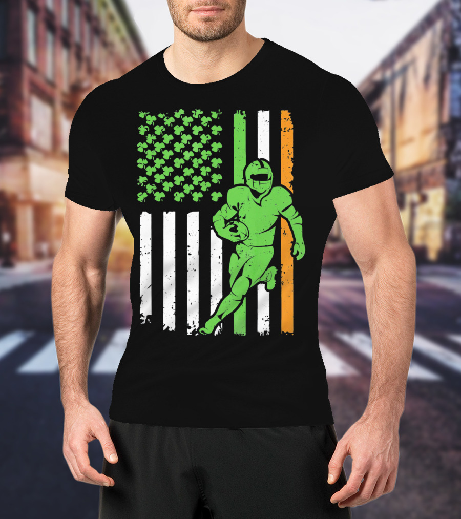 Irish American Football Flag St Patricks Day Shamrock Stripes T-Shirt