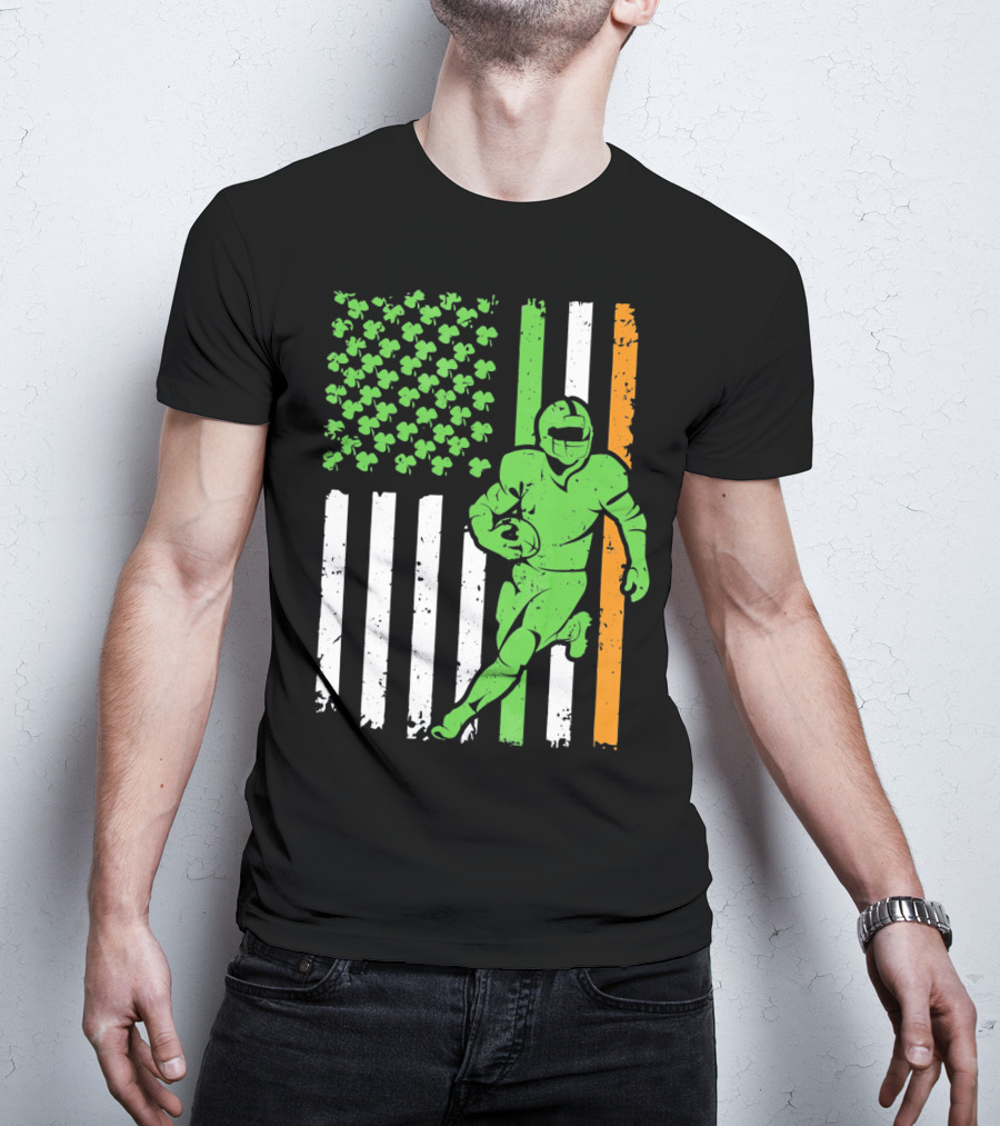 Irish American Football Flag St Patricks Day Shamrock Stripes T-Shirt