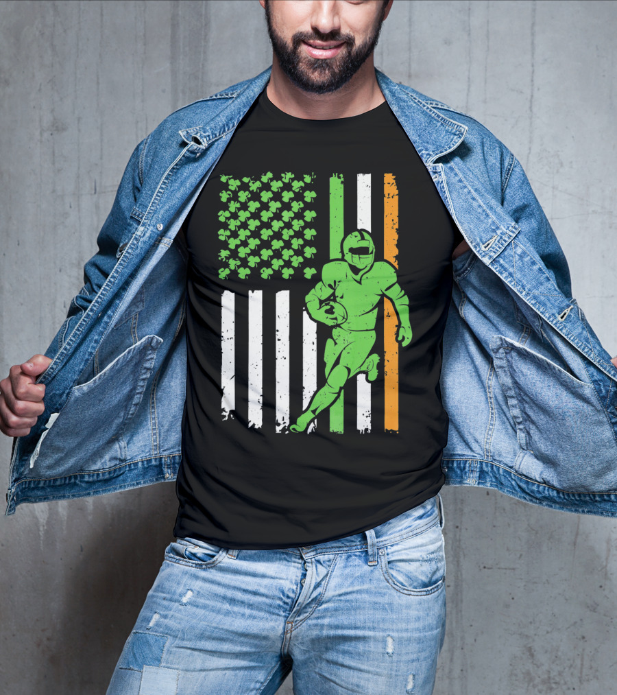 Irish American Football Flag St Patricks Day Shamrock Stripes T-Shirt