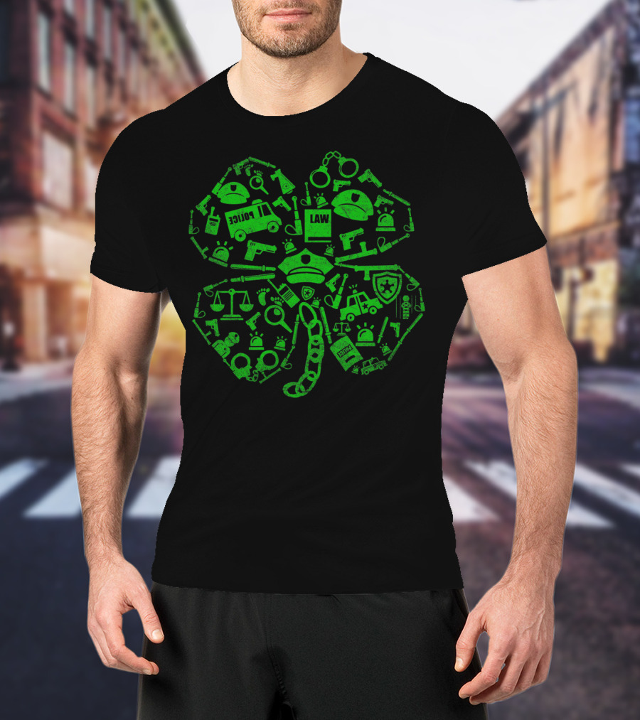 Police Officer St Patricks Day Shamrock Law Enforcement Icons T-Shirt