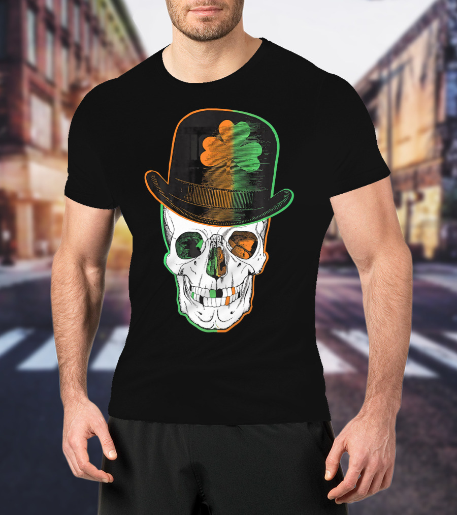 St Paddys Day Irish Leprechaun Skull Shamrock Hat T-Shirt