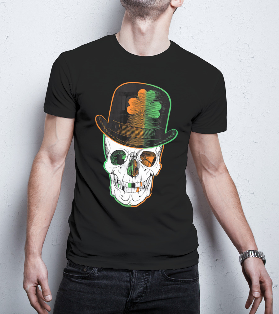 St Paddys Day Irish Leprechaun Skull Shamrock Hat T-Shirt
