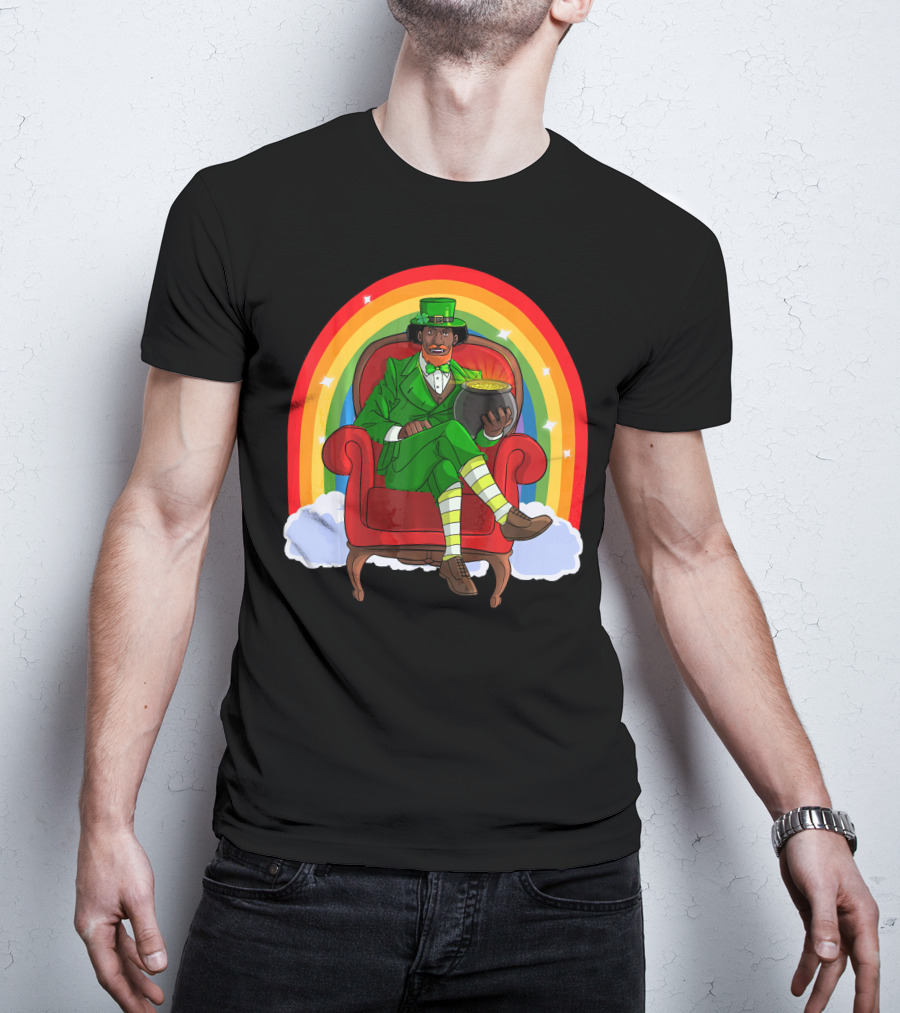 African American Leprechaun With Pot Of Gold And Rainbow St. Patricks T-Shirt