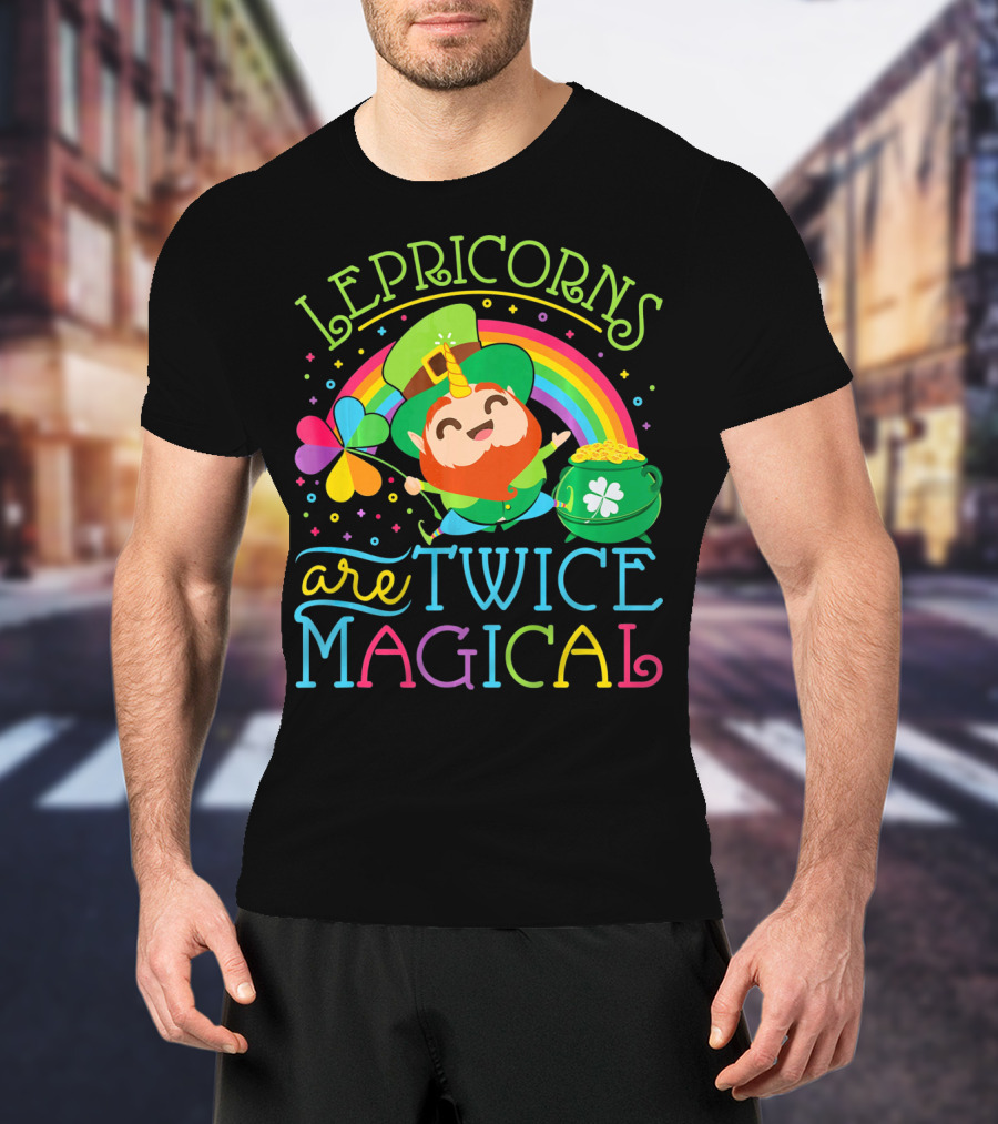 Lepricorns Are Twice Magical St. Patrick's Day Rainbow Clover T-Shirt