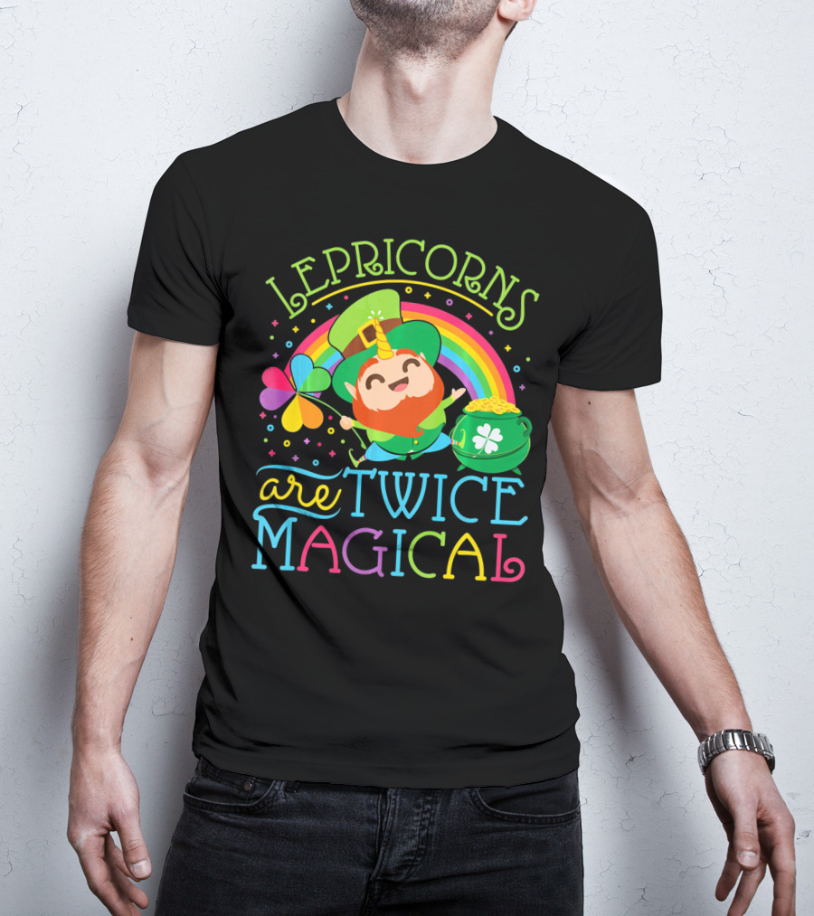 Lepricorns Are Twice Magical St. Patrick's Day Rainbow Clover T-Shirt
