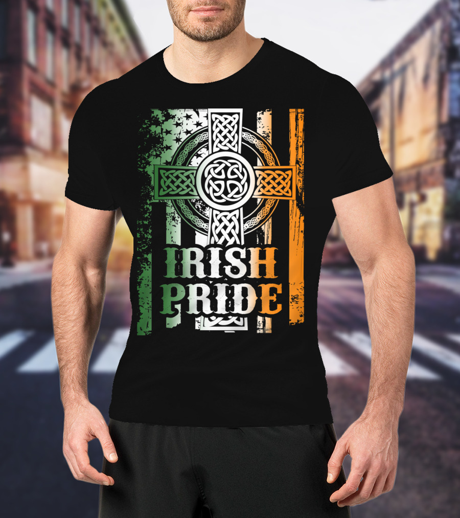 Irish Pride Celtic Cross St Patricks Day Flag Elements T-Shirt