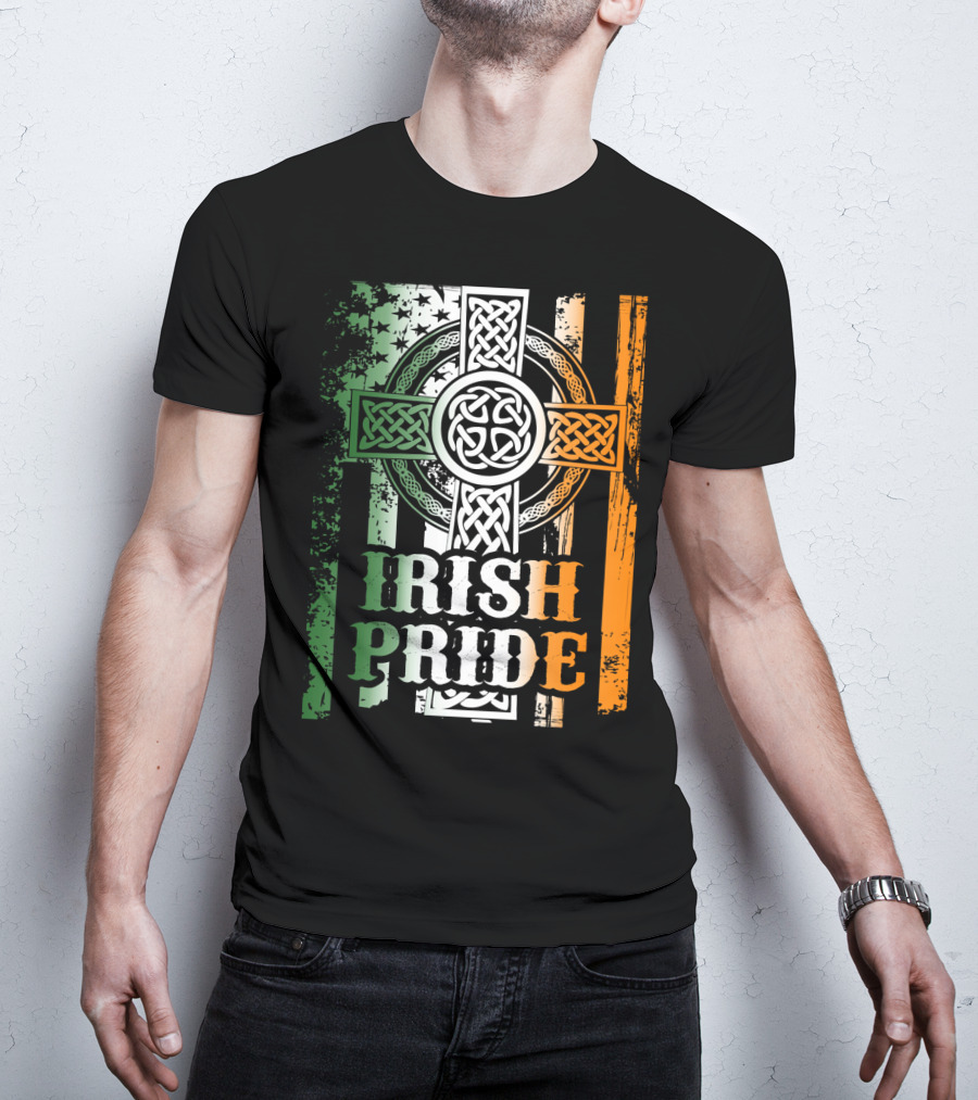 Irish Pride Celtic Cross St Patricks Day Flag Elements T-Shirt