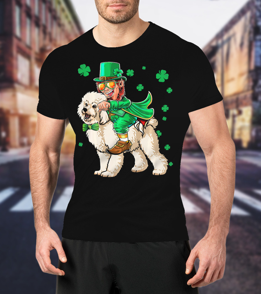 Leprechaun Riding Bichon Frise With Shamrock St. Pat's Day Charm T-Shirt
