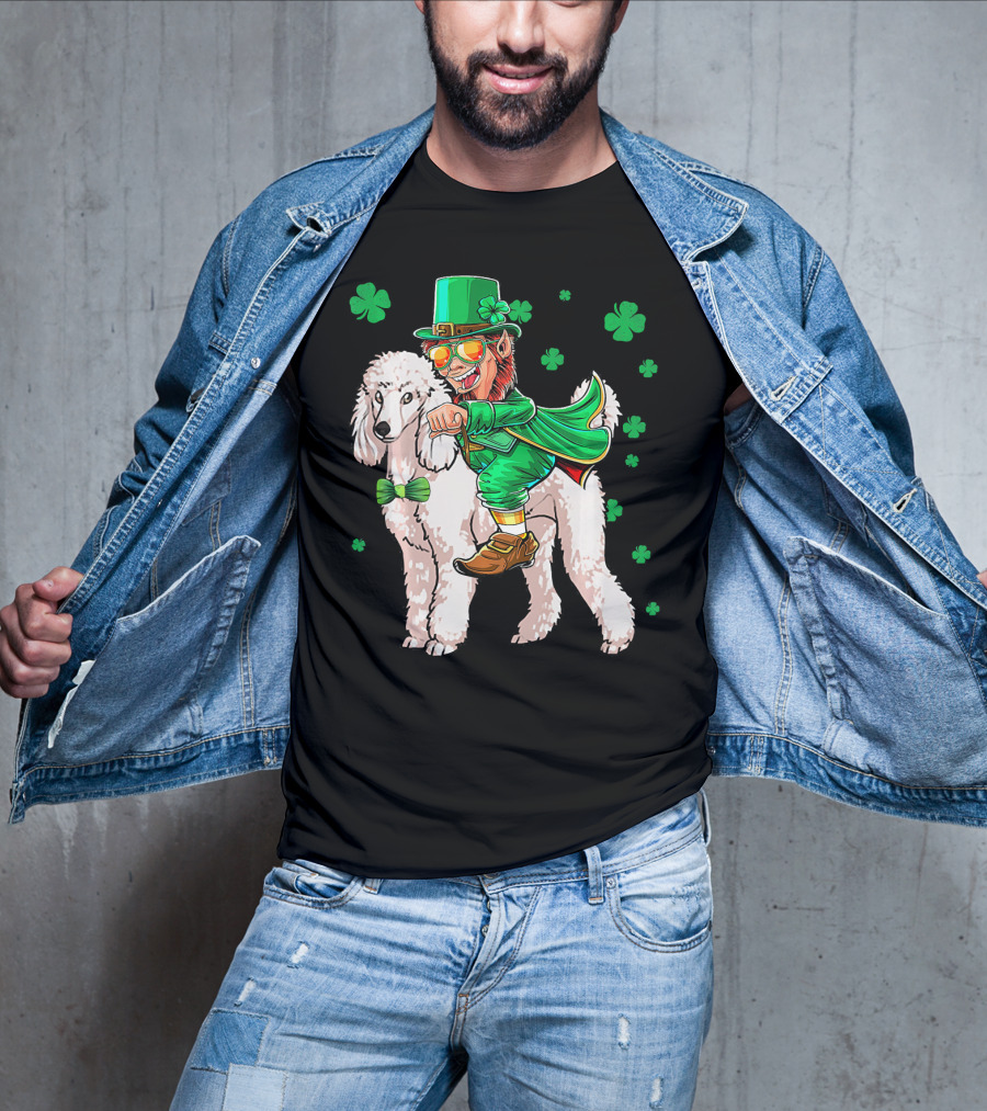 Leprechaun Riding Poodle With Shamrocks St. Patrick's Day T-Shirt