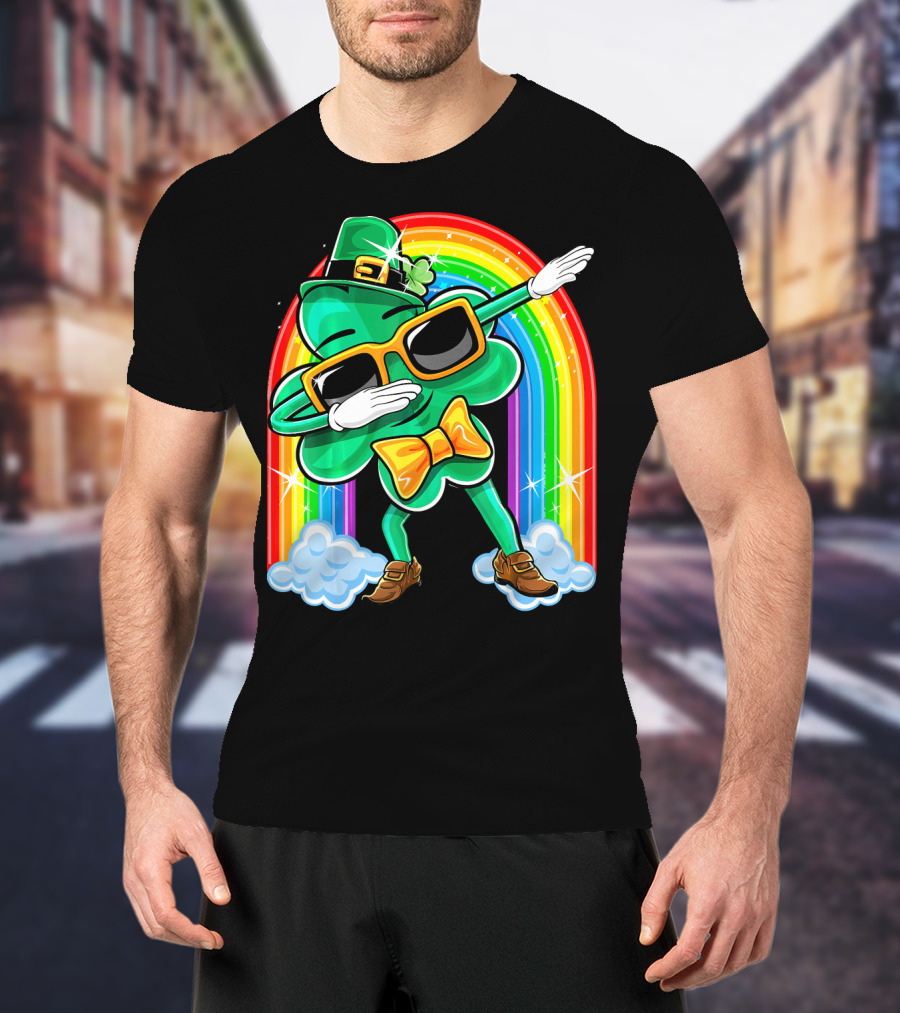 Dabbing St. Patricks Day Shamrock Leprechaun With Rainbow T-Shirt
