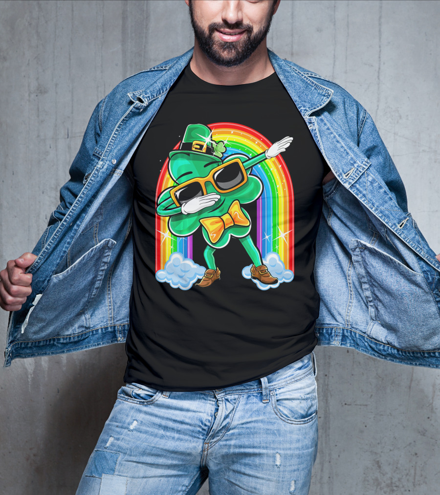 Dabbing St. Patricks Day Shamrock Leprechaun With Rainbow T-Shirt