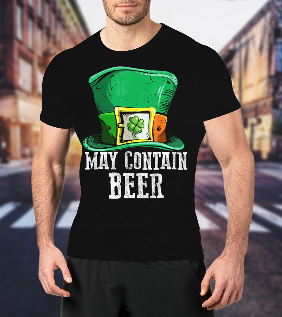 May Contain Beer Green Hat With Shamrock Buckle T-Shirt