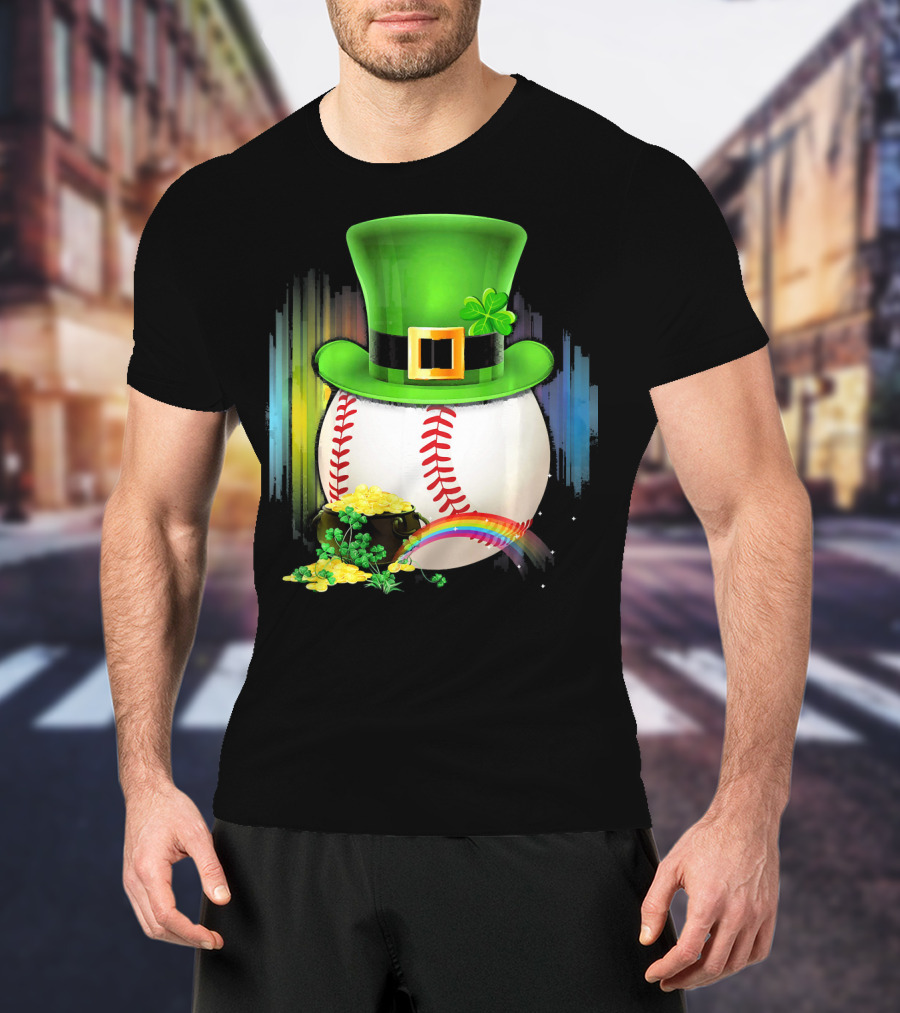 Leprechaun Hat Rainbow Coins Baseball Saint Patricks T-Shirt