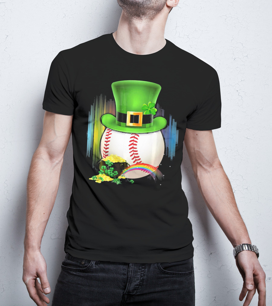Leprechaun Hat Rainbow Coins Baseball Saint Patricks T-Shirt