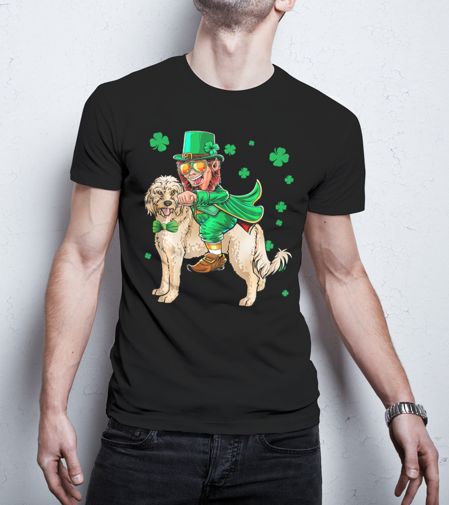 Leprechaun Riding Cockapoo With Shamrocks For St. Patrick's Day T-Shirt