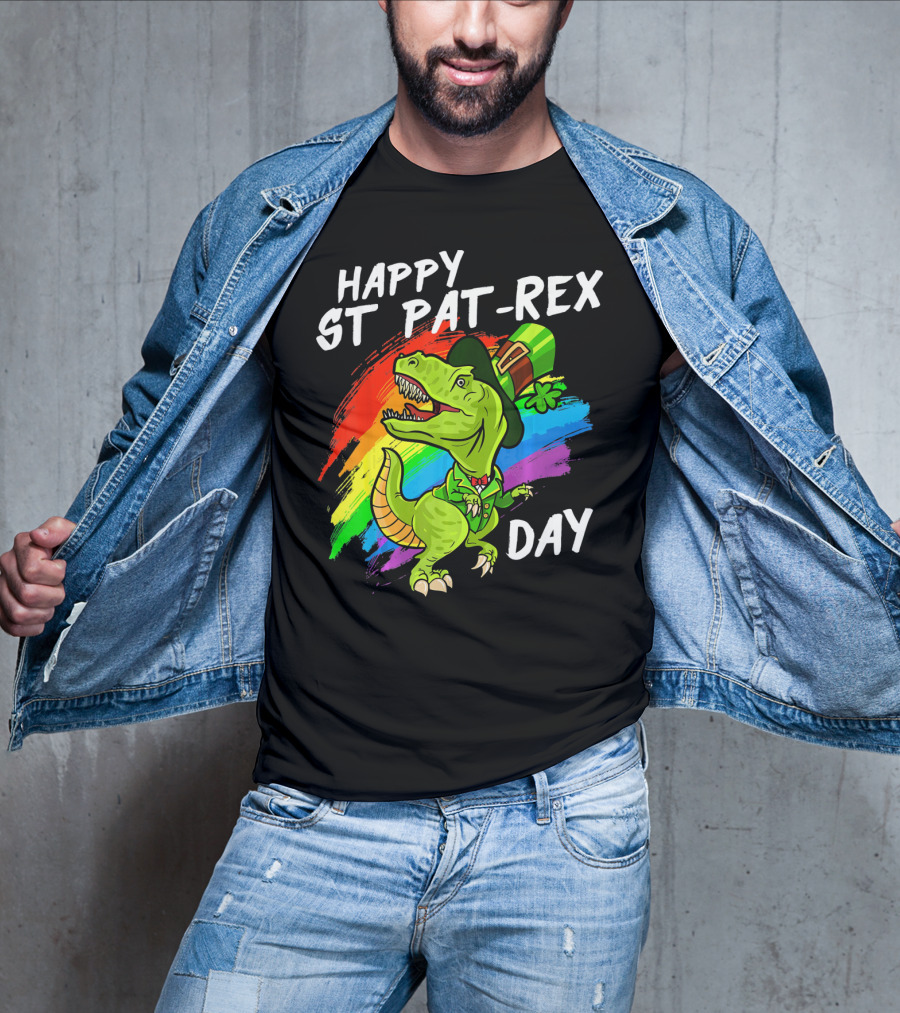 Happy St Pat Rex Day Cute St Patrick Dinosaur Rainbow T-Shirt