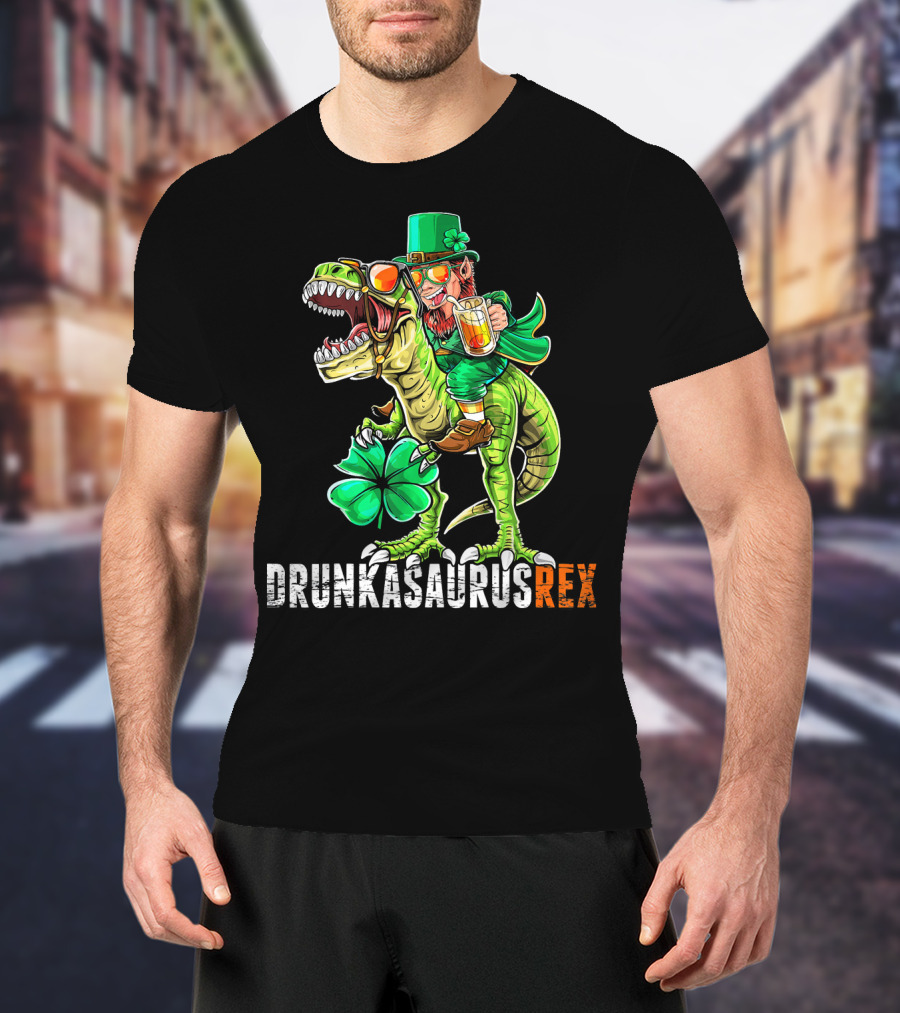 Drunkasaurus Rex St. Patrick's Day Leprechaun Dinosaur Fun T-Shirt