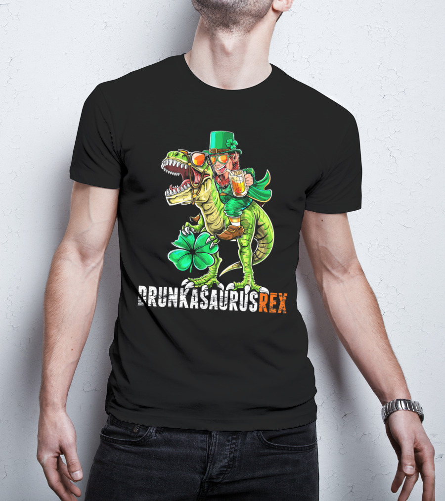 Drunkasaurus Rex St. Patrick's Day Leprechaun Dinosaur Fun T-Shirt