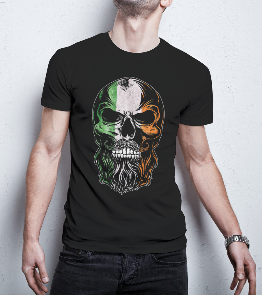 Irish Flag Bearded Skull St Patric St Patrick's Day T-Shirt