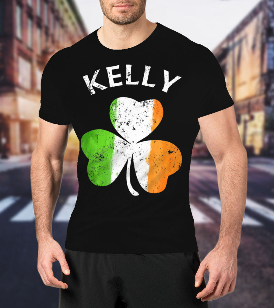 Kelly Irish Shamrock St Patricks Grunge Style Flag T-Shirt